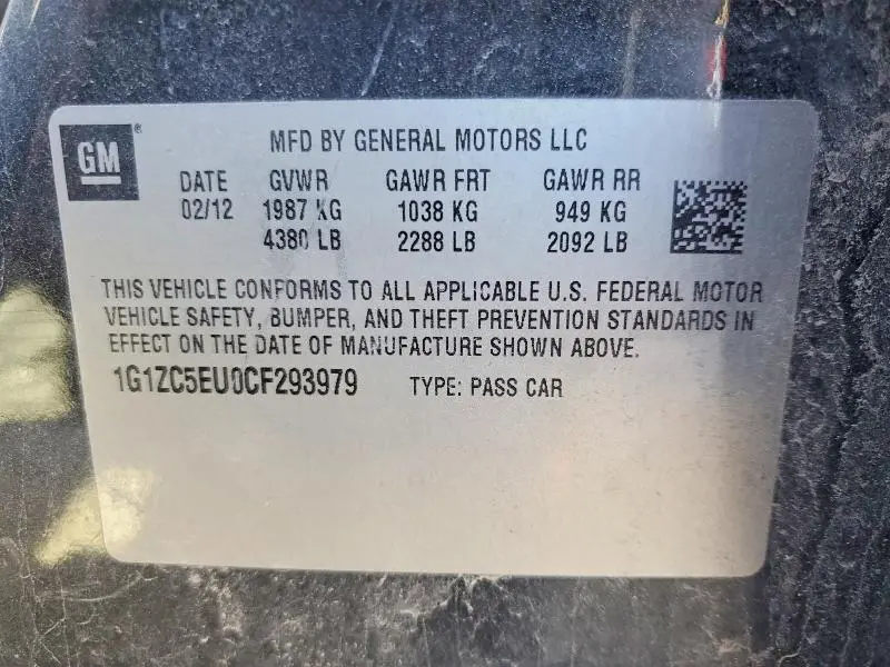 2012 CHEVROLET MALIBU 1LT  