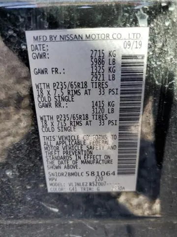 2020 NISSAN PATHFINDER SV  