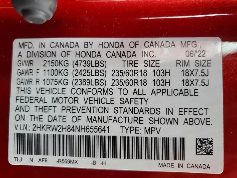 2022 HONDA CR-V EXL  