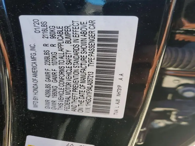2020 HONDA ACCORD EXL  