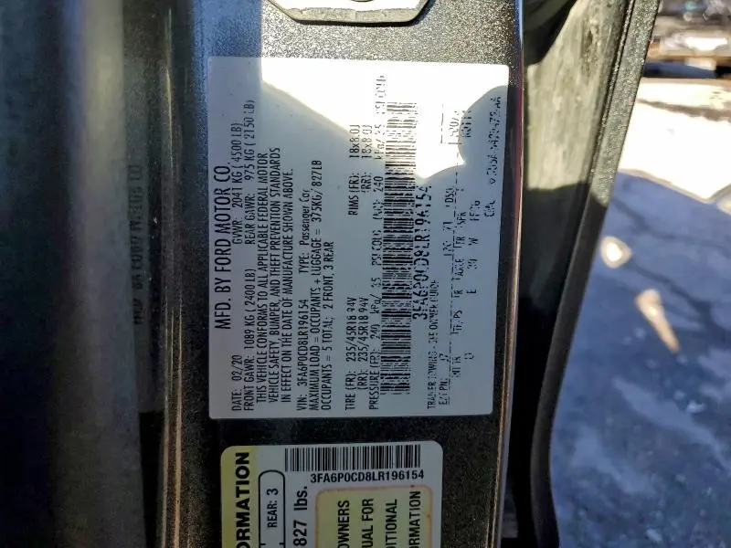 2020 FORD FUSION SEL  