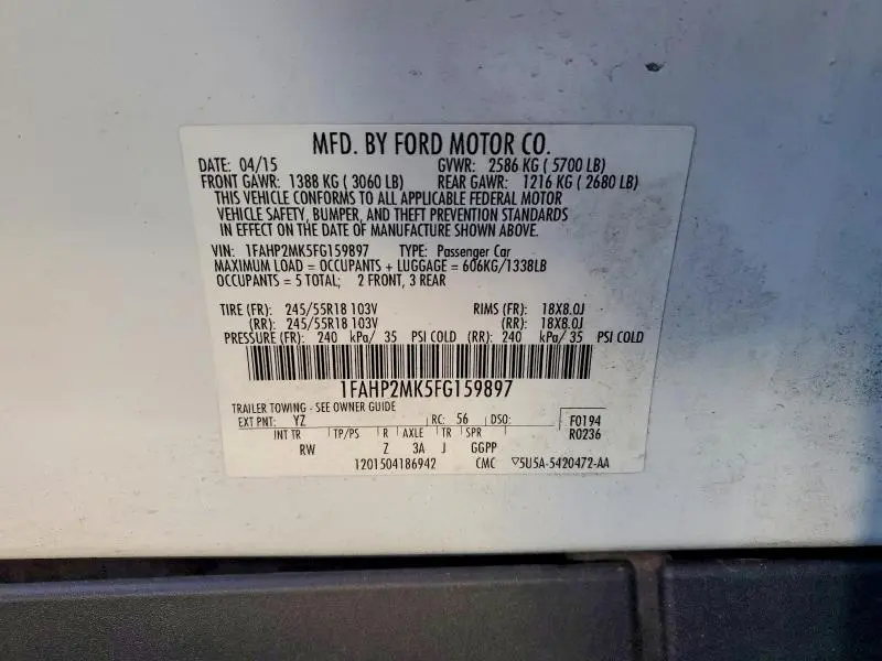 2015 FORD TAURUS POLICE INTERCEPTOR  