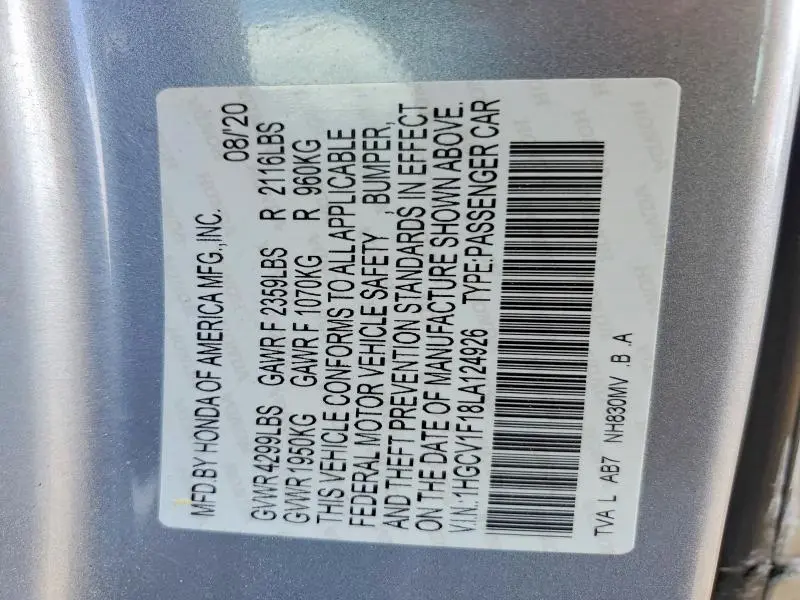 2020 HONDA ACCORD LX  