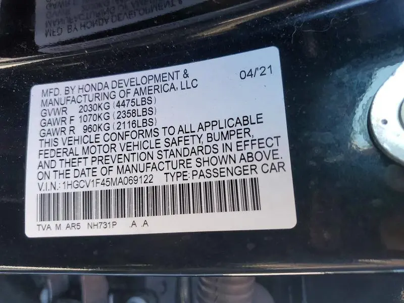 2021 HONDA ACCORD SPORT SE  