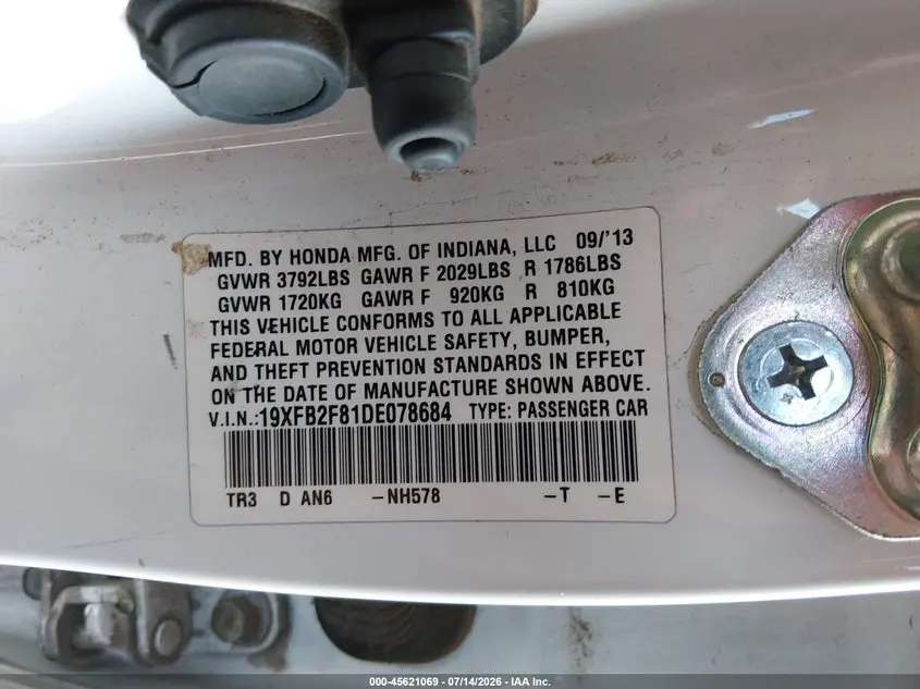 2013 HONDA CIVIC EX