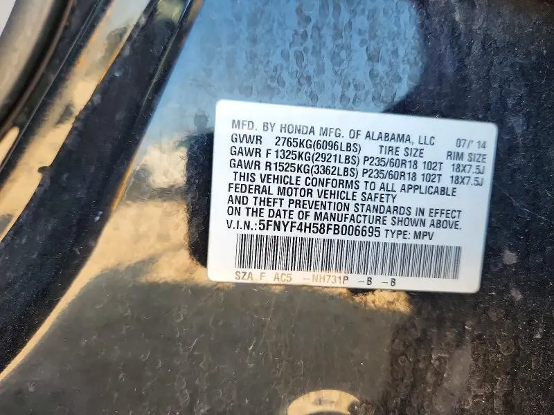 2015 HONDA PILOT EXL  