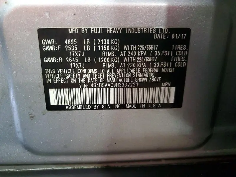 2017 SUBARU OUTBACK 2.5I  