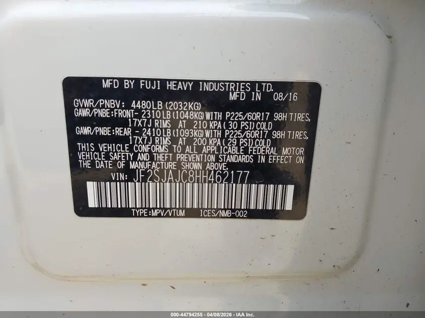 2017 SUBARU FORESTER 2.5I LIMITED