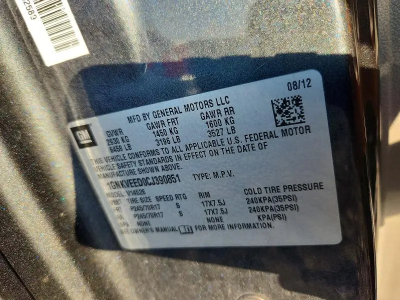 2012 CHEVROLET TRAVERSE LS  