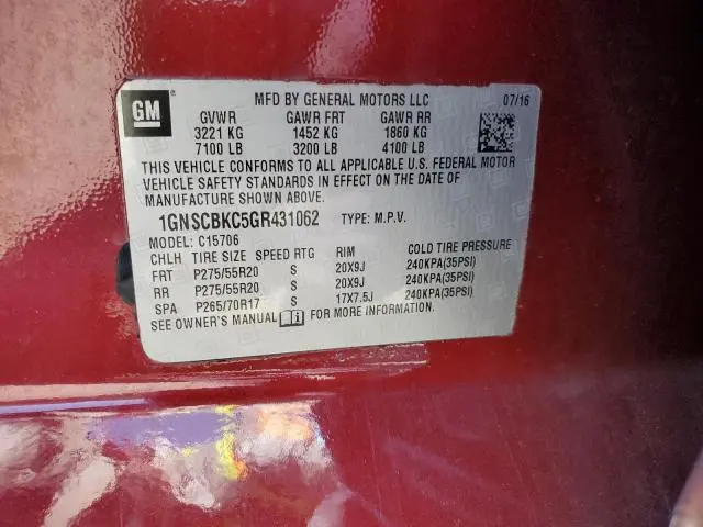 2016 CHEVROLET TAHOE C1500 LT  