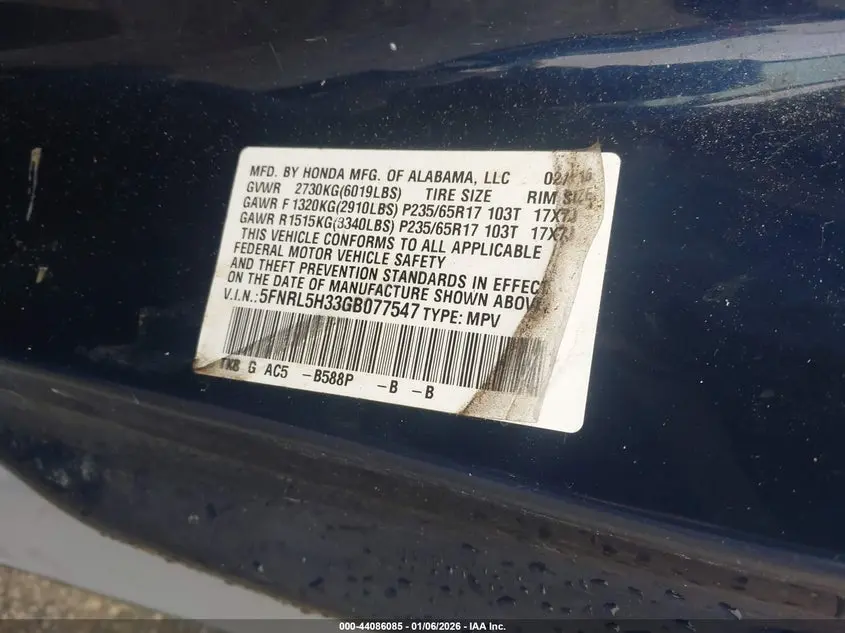 2016 HONDA ODYSSEY SE