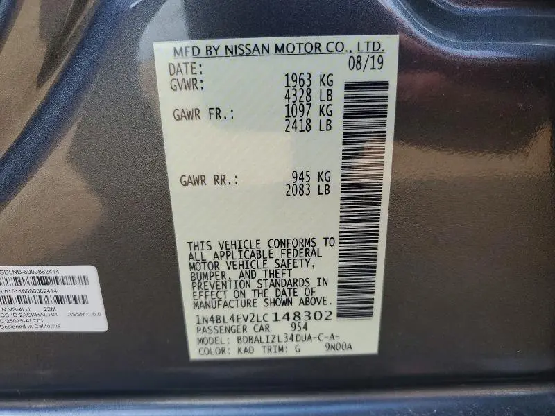 2020 NISSAN ALTIMA SL  