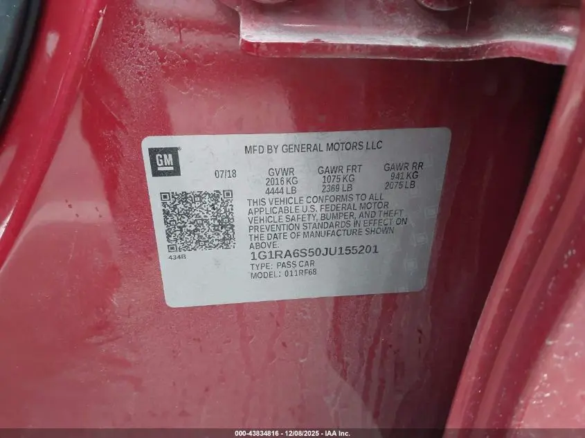 2018 CHEVROLET VOLT LT