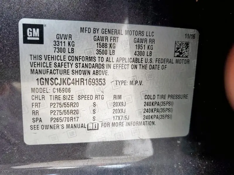 2017 CHEVROLET SUBURBAN C1500 PREMIER  