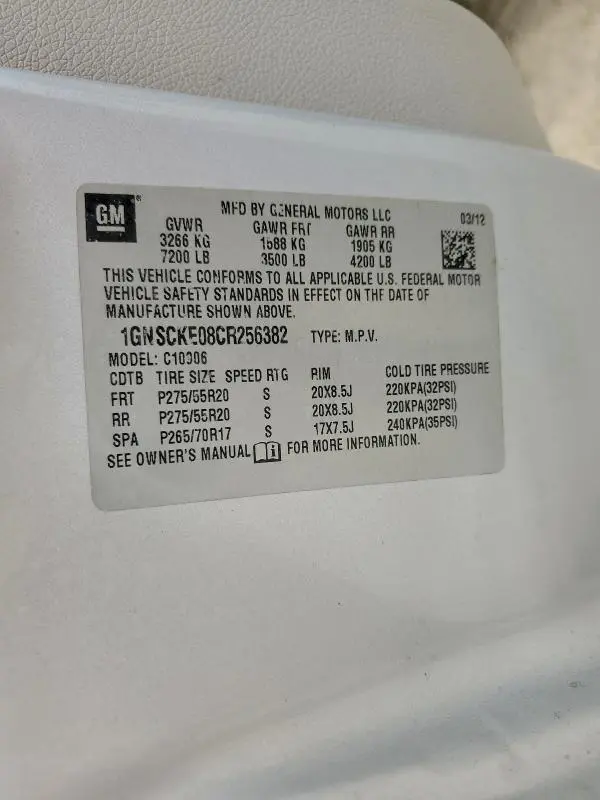 2012 CHEVROLET SUBURBAN C1500 LTZ  