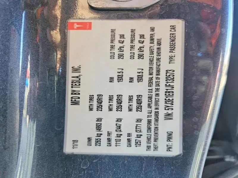 2018 TESLA MODEL 3   