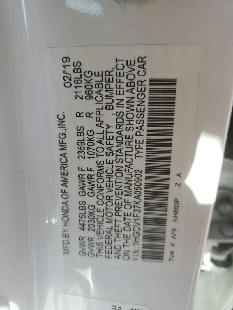 2019 HONDA ACCORD SPORT  