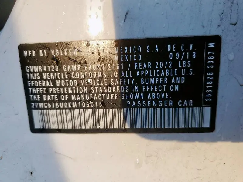 2019 VOLKSWAGEN JETTA S  