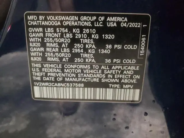 2022 VOLKSWAGEN ATLAS SE