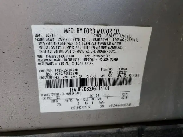 2018 FORD TAURUS SE  