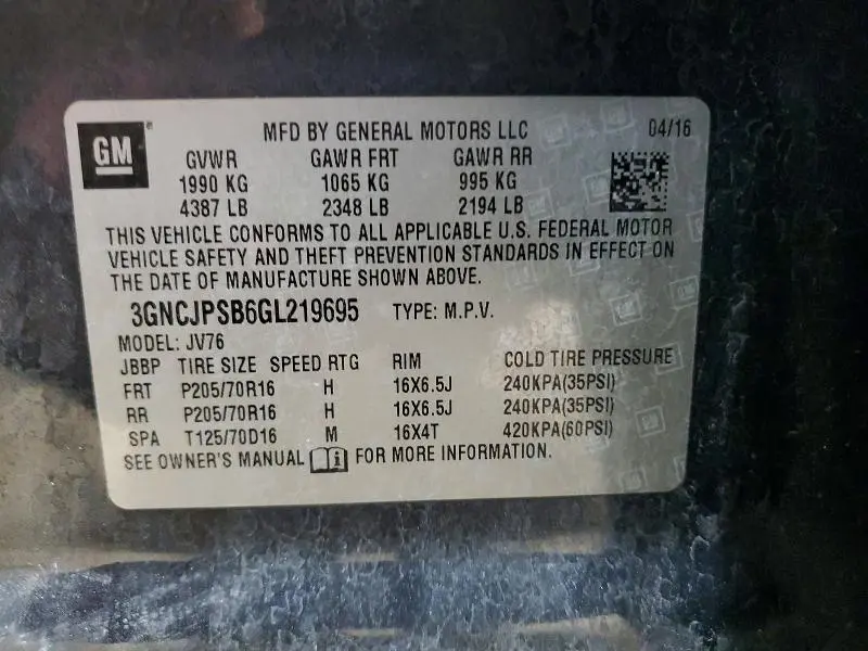 2016 CHEVROLET TRAX 1LT  