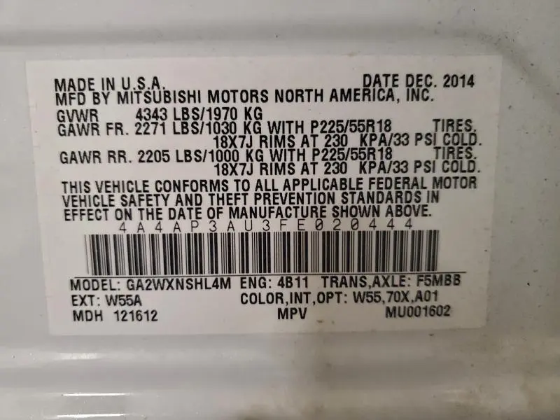 2015 MITSUBISHI OUTLANDER SPORT ES  