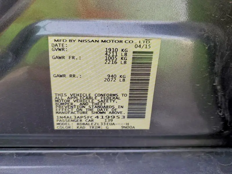 2015 NISSAN ALTIMA 2.5  