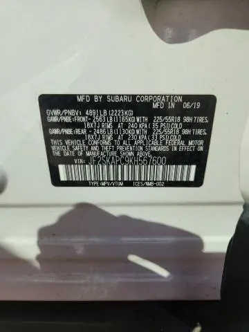 2019 SUBARU FORESTER SPORT  