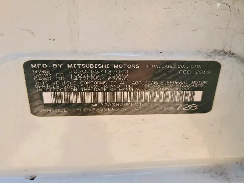 2019 MITSUBISHI MIRAGE ES  