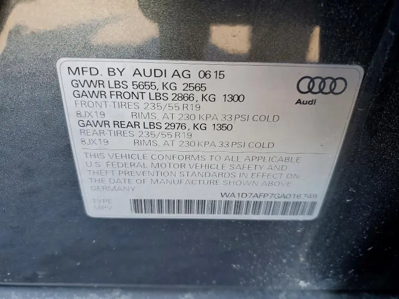 2016 AUDI Q5 PREMIUM PLUS S-LINE  