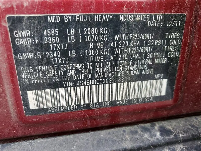 2012 SUBARU OUTBACK 2.5I PREMIUM  