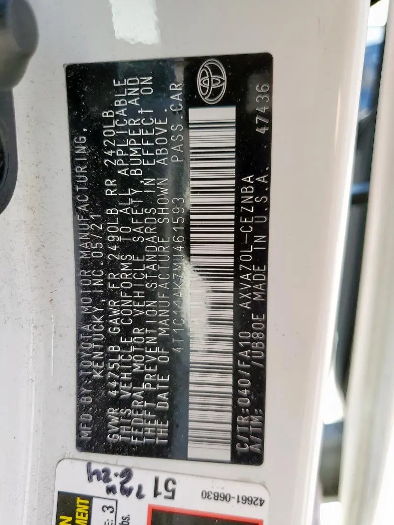 2021 TOYOTA CAMRY LE  