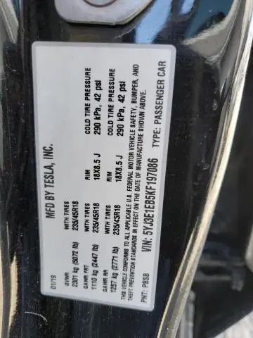 2019 TESLA MODEL 3   