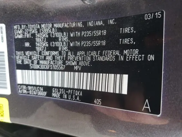 2015 TOYOTA SIENNA XLE  