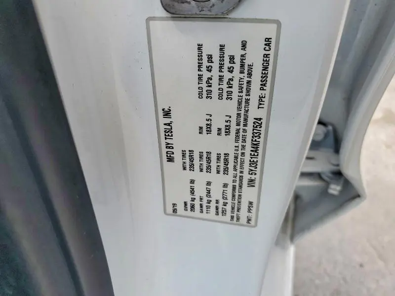 2019 TESLA MODEL 3   