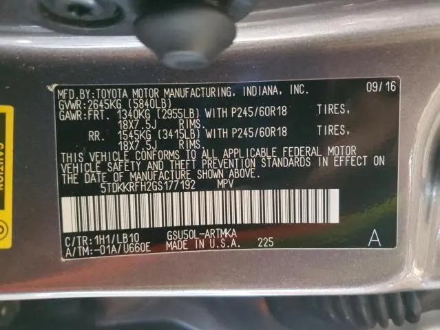 2016 TOYOTA HIGHLANDER XLE  