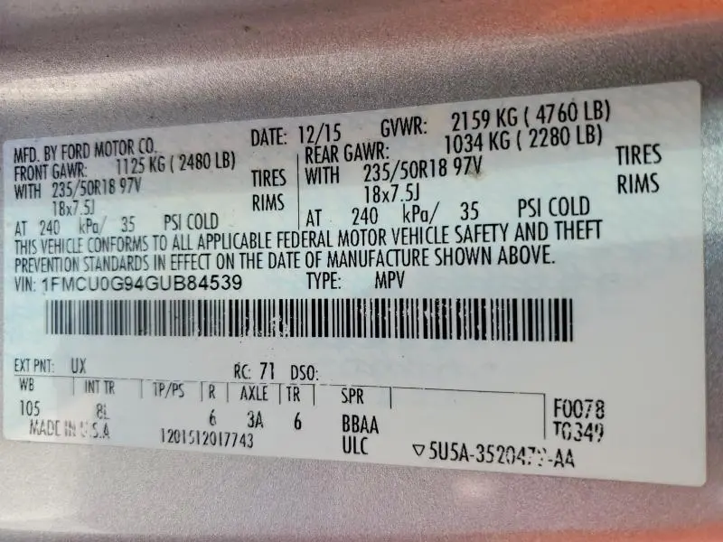 2016 FORD ESCAPE SE  