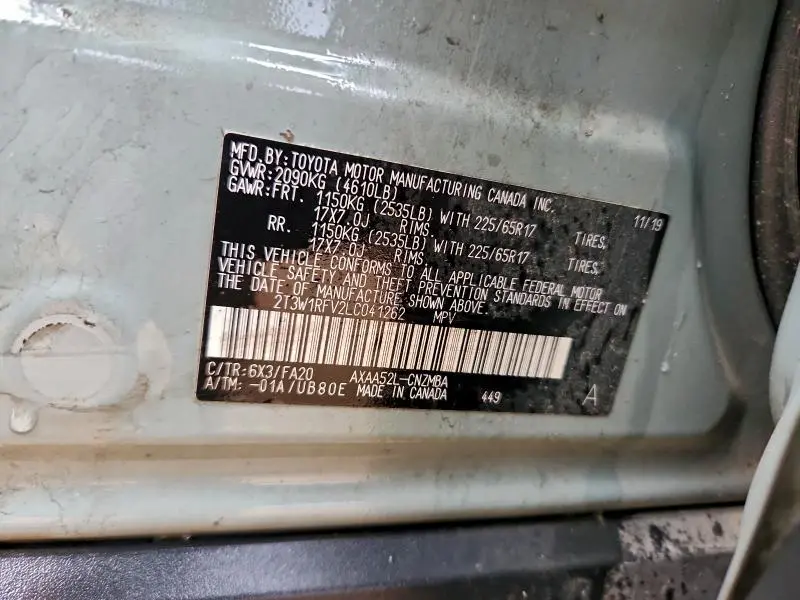 2020 TOYOTA RAV4 XLE  