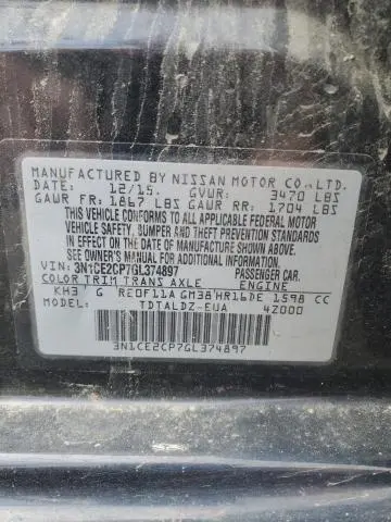 2016 NISSAN VERSA NOTE S  