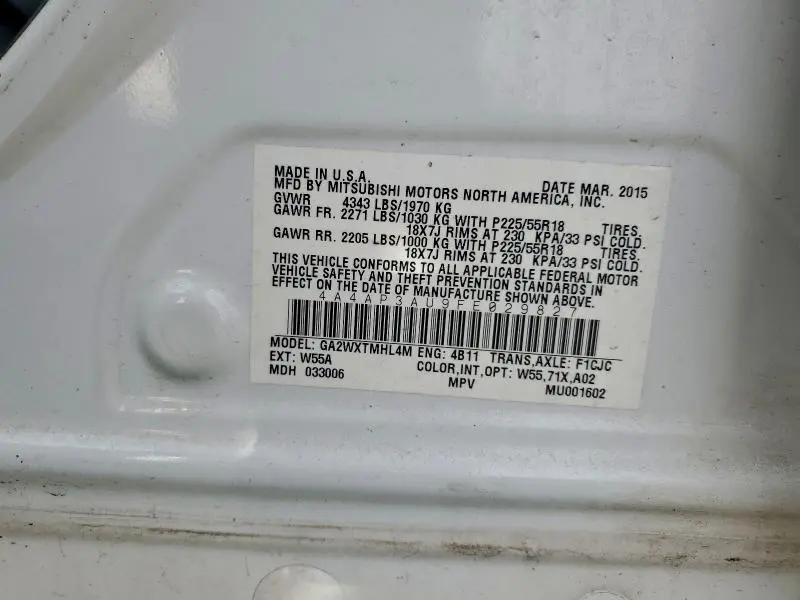 2015 MITSUBISHI OUTLANDER SPORT ES  