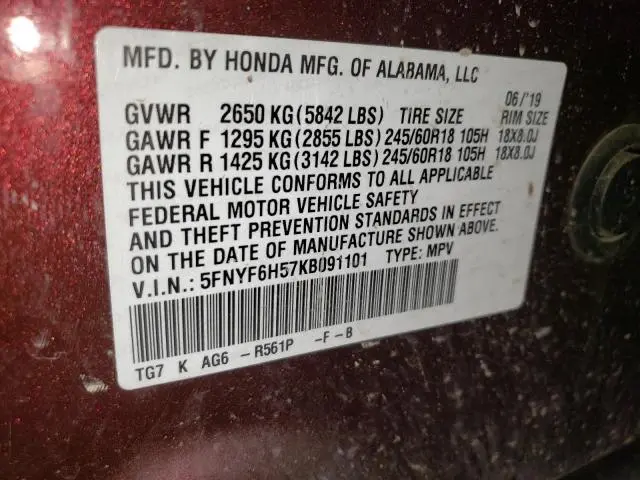 2019 HONDA PILOT EXL  