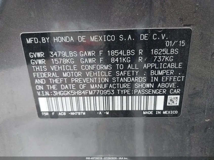 2015 HONDA FIT EX/EX-L