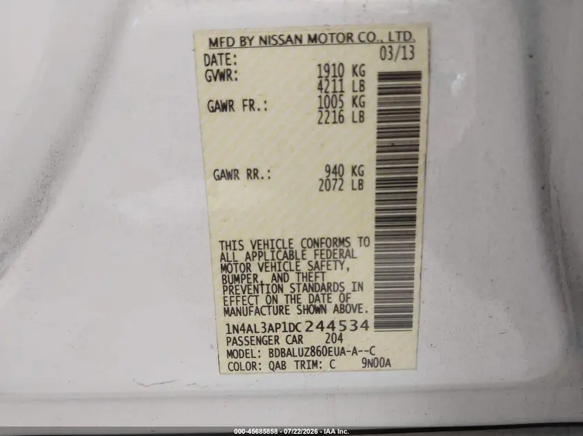 2013 NISSAN ALTIMA 2.5 SV