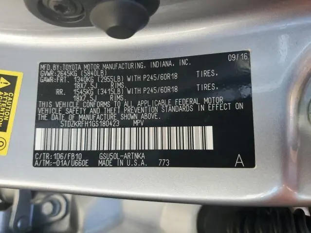 2016 TOYOTA HIGHLANDER LE  