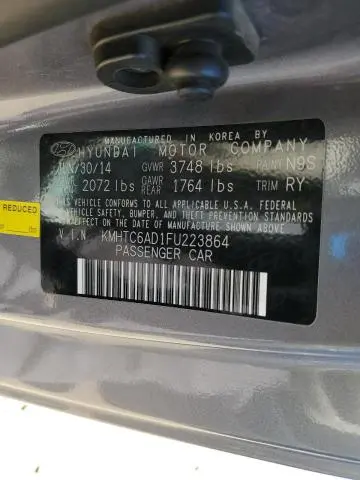 2015 HYUNDAI VELOSTER   