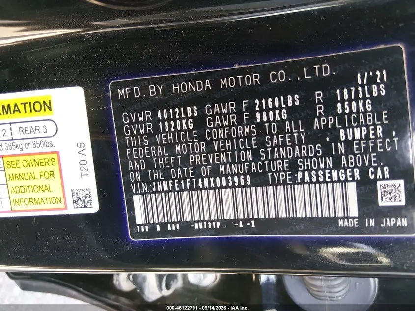 2022 HONDA CIVIC EX