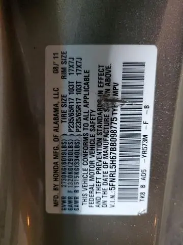 2011 HONDA ODYSSEY EXL  