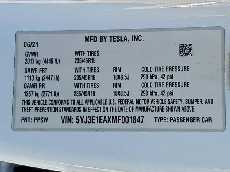 2021 TESLA MODEL 3   