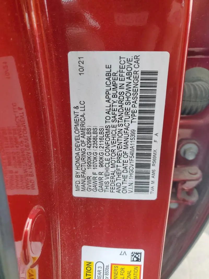2021 HONDA ACCORD EXL  