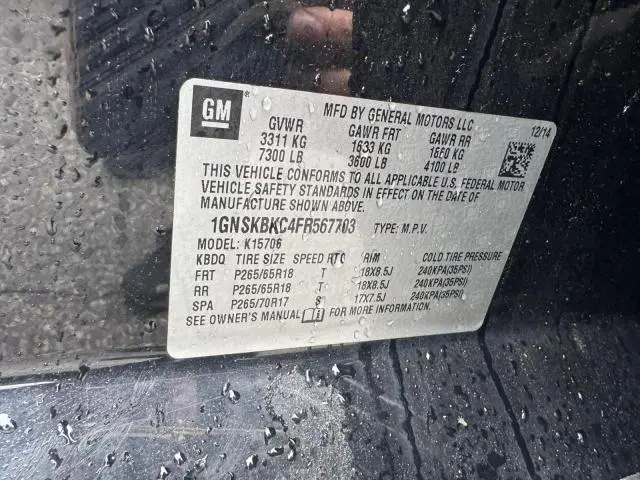 2015 CHEVROLET TAHOE K1500 LT  